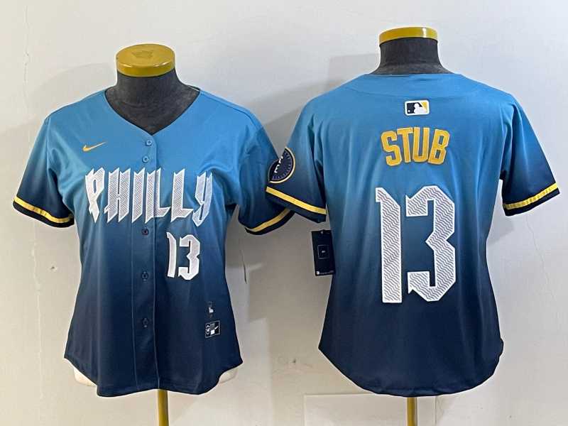 Women%27s Philadelphia Phillies #13 Stub Number Blue 2024 City Connect Limited Stitched Jersey